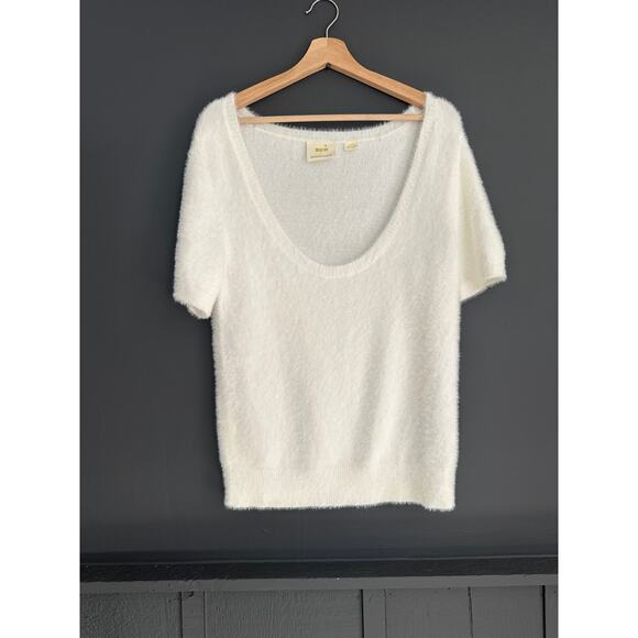 Anthropologie Maeve Scoop Neck Eyelash Sweater Tee White Size Large - Picture 4 of 10